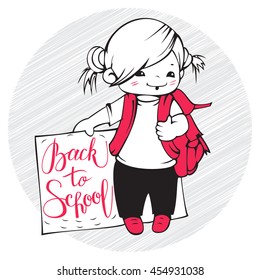 Vector illustration on the school theme with  little girl.