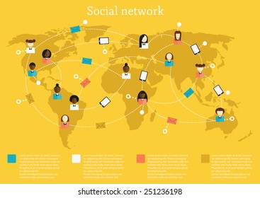 Vector illustration on social network theme with people icons
