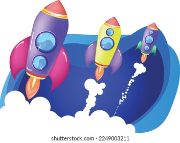 Vector illustration on a space theme. Background space with stars. A rocket flies into space. Astronaut in space.
