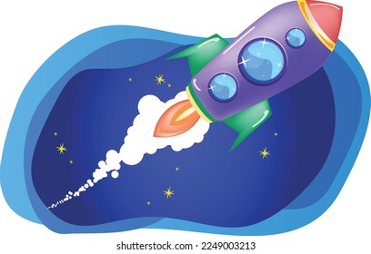 Vector illustration on a space theme. Background space with stars. A rocket flies into space. Astronaut in space.