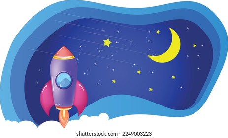 Vector illustration on a space theme. Background space with stars. A rocket flies into space. Astronaut in space.