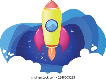 Vector illustration on a space theme. Background space with stars. A rocket flies into space. Astronaut in space.