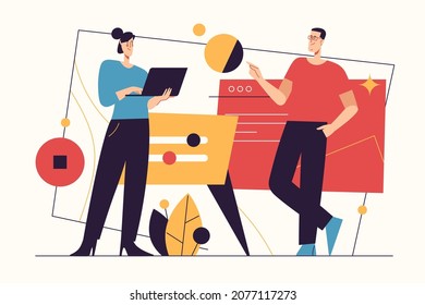 Vector illustration on the subject of data gathering, business intelligence, digital solutions. Editable stroke.