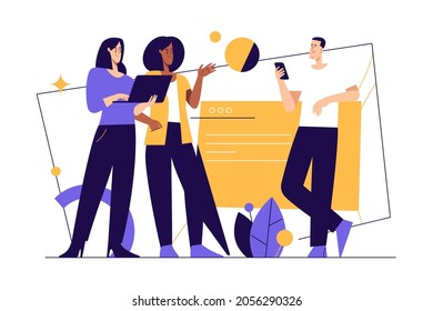 Vector illustration on the subject of digital business transformation, technologies, communication. Editable stroke.