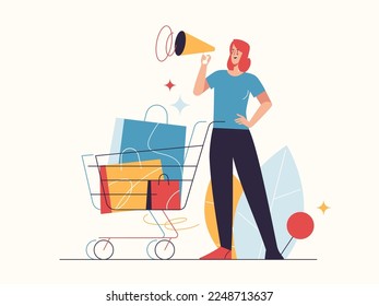 Vector illustration on the subject of e-commerce, sale, promotions, online shopping.