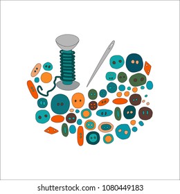 
Vector illustration on the subject of needlework. Separate elements, sewing and knitting. Hand drawing.