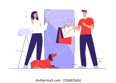 Ilustración vectorial sobre el tema del servicio de entrega en línea. Trazo editable.