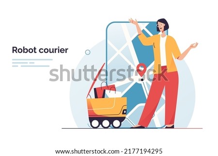 Vector illustration on the subject of robot delivery service.