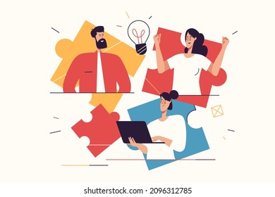 Vector illustration on the subject of startup, teamwork, generating ideas. Editable stroke.