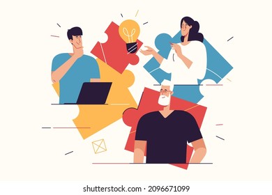 Vector illustration on the subject of startup, teamwork, generating ideas. Editable stroke.