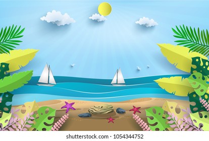 Vector illustration on a summer holiday. paper cut design