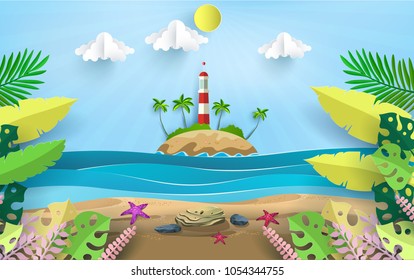 Vector illustration on a summer holiday. paper art style