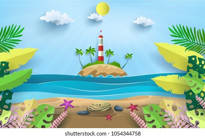 Vector illustration on a summer holiday. paper art style