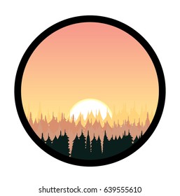 Vector illustration on sunset over forest
circle frame