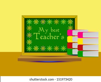 Vector illustration on the teachers day occasion with black board and office book.