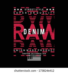 Vector illustration on a theme of American jeans, denim and raw. Vintage design. Grunge background. Typography, t-shirt graphics, print, poster, banner, flyer, postcard