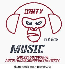 Ilustración vectorial sobre un tema de jeans americanos, denim y crudo. Diseño de tipo de letra vintage de artesanías. Tipografía, gráficos para camisetas, impresión, afiche, pancarta, volante, postal