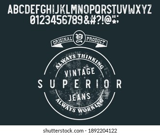 Vector illustration on a theme of American jeans, denim and raw. Craft vintage typeface design. Typography, t-shirt graphics, print, poster, banner, flyer, postcard