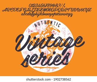 Vector illustration on a theme of American jeans, denim and raw. Craft vintage typeface design. Typography, t-shirt graphics, print, poster, banner, flyer, postcard