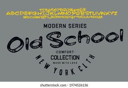 Vector illustration on a theme of American jeans, denim and raw. Vintage design. Typography, t-shirt graphics, print, poster, banner, flyer, postcard. Handmade Vintage Font.