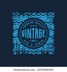 Vector illustration on a theme of American jeans, denim and raw. Vintage design. Grunge background. Stump typography, t-shirt graphics, print, poster, banner, flyer, postcard