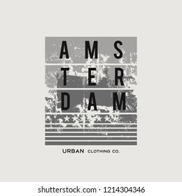 Vector illustration on the theme of Amsterdam. Vintage design.  Grunge background Typography, t-shirt graphics, poster, banner, print, postcard