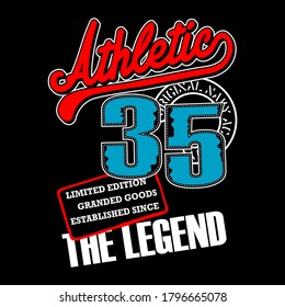 Vector illustration on the theme of atheltic sport. Vintage design. typography, design t-shirt and print