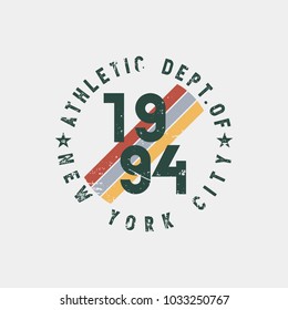 Vector illustration on the theme of athletic in New York City. Vintage design. Grunge background. Number sport typography, t-shirt graphics, poster, print, banner, flyer, postcard