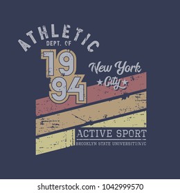 Vector illustration on the theme of athletic in New York City. Vintage design. Grunge background. Number sport typography, t-shirt graphics, poster, print, banner, flyer, postcard