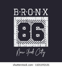 Vector illustration on the theme of athletic in New York City, Bronx. Vintage design. Grunge background.  Number sport typography, t-shirt graphics, poster, print, banner, flyer, postcard