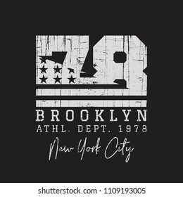 Vector illustration on the theme of athletic in New York City, Brooklyn. American flag.Vintage design. Grunge background.  Number sport typography, t-shirt graphics, poster, print, banner, postcard