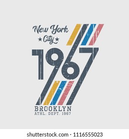 Vector illustration on the theme of athletic in New York City, Brooklyn. Vintage design. Grunge background.  Number sport typography, t-shirt graphics, poster, print, banner, flyer, postcard