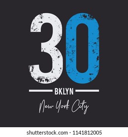 Vector illustration on the theme of athletic in New York City, Brooklyn. Vintage design. Grunge background.  Number sport typography, t-shirt graphics, poster, print, banner, postcard