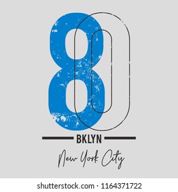 Vector illustration on the theme of athletic in New York City, Brooklyn. Vintage design. Grunge background.  Number sport typography, t-shirt graphics, poster, print, banner, postcard