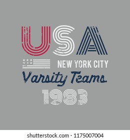 Vector illustration on the theme of athletic in New York City. Vintage design. Grunge background.  Number sport typography, t-shirt graphics, poster, print, banner, flyer, postcard