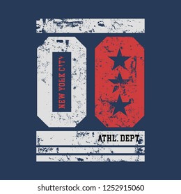 Vector illustration on the theme of athletic in New York City. Vintage design. Grunge background.  Number sport typography, t-shirt graphics, poster, print, banner, flyer, postcard