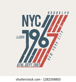 Vector illustration on the theme of athletic in New York City, Brooklyn. Vintage design. Grunge background.  Number sport typography, t-shirt graphics, poster, print, banner, flyer, postcard