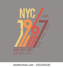 Vector illustration on the theme of athletic in New York City, Brooklyn. Vintage design. Grunge background.  Number sport typography, t-shirt graphics, poster, print, banner, flyer, postcard