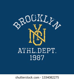 Vector illustration on the theme of athletic in New York City, Brooklyn. Vintage design. Grunge background.  Number sport typography, t-shirt graphics, poster, print, banner, flyer, postcard