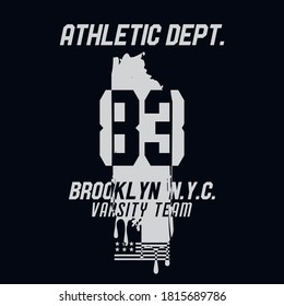 Vector illustration on the theme of athletic in New York City. Vintage design. Grunge background. Number sport typography, t-shirt graphics, poster, print, banner, flyer, postcard