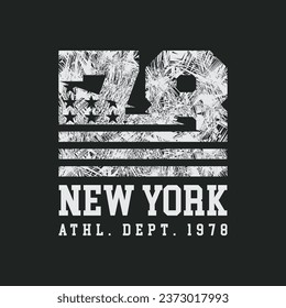 Vector illustration on the theme of athletic in New York City. American flag. Vintage design. Grunge background.  Number sport typography, t-shirt graphics, poster, print, banner, postcard