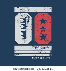 Vector illustration on the theme of athletic in New York City. Vintage design. Grunge background.  Number sport typography, t-shirt graphics, poster, print, banner, flyer, postcard