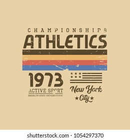 Vector illustration on the theme of athletics in New York City. Vintage design. Grunge background. Number sport typography, t-shirt graphics, poster, print, banner, flyer, postcard