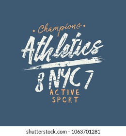 Vector illustration on the theme of athletics in New York City. Vintage design. Grunge background. Number sport typography, t-shirt graphics, poster, print, banner, flyer, postcard