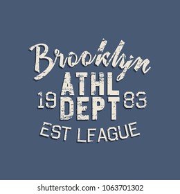 Vector illustration on the theme of athletics in New York City, Brooklyn. Vintage design. Grunge background. Number sport typography, t-shirt graphics, poster, print, banner, flyer, postcard