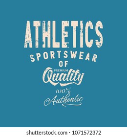 Vector illustration on the theme of athletics. Vintage design. Grunge background. Sport typography, t-shirt graphics, poster, print, banner, flyer, postcard