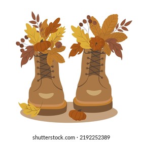 vector illustration on the theme of autumn,  floristry. shoe with autumn leaves