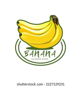Ilustración vectorial sobre el tema del logo de una planta bananera, que consiste en cuatro ramas de plátanos amarillo maduro que siguen vivos