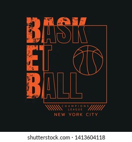 Ilustración vectorial sobre el tema del baloncesto en la ciudad de Nueva York. Tipografía deportiva, gráficos en pantalones, afiche, pancarta, volante, impresión y postal
