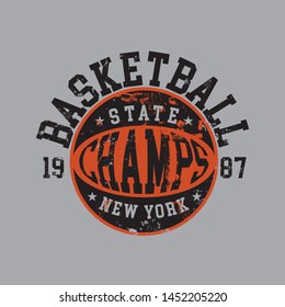 Vector illustration on the theme of basketball in New York City. Vintage design. Grunge background. Stamp typography, t-shirt graphics, print, poster, banner, flyer, postcard